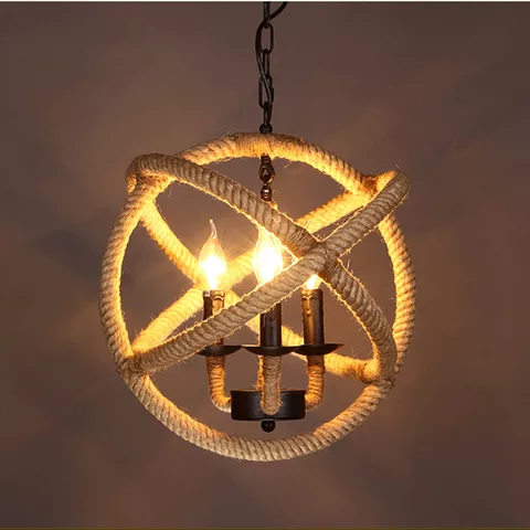 Vintage Globe Pendant Rope Chandelier For Coffee Hall - Image 4