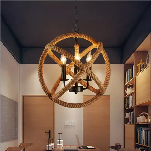 Vintage Globe Pendant Rope Chandelier For Coffee Hall - Image 6