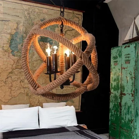 Vintage Globe Pendant Rope Chandelier For Coffee Hall - Image 3