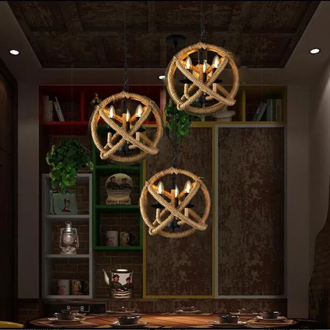 Vintage Globe Pendant Rope Chandelier For Coffee Hall - Image 5