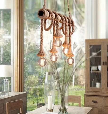 Classic Bamboo Rope Vintage Chandelier For Living Room - Image 5