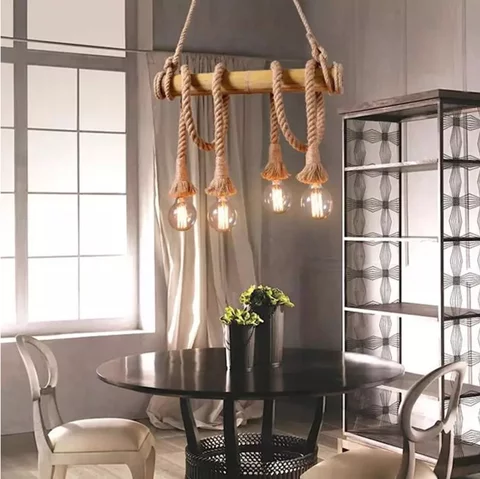 Classic Bamboo Rope Vintage Chandelier For Living Room - Image 3