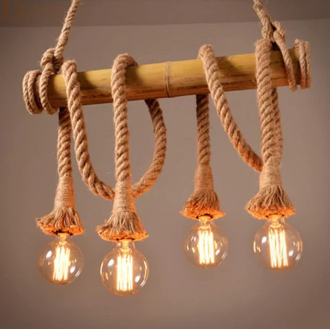 Classic Bamboo Rope Vintage Chandelier For Living Room - Image 2