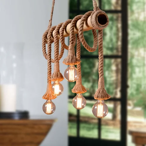 Classic Bamboo Rope Vintage Chandelier For Living Room - Image 4