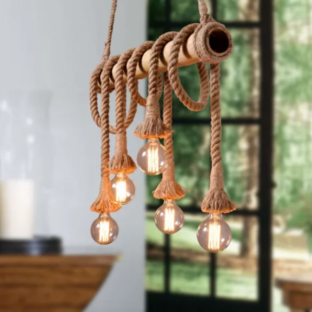 Classic Bamboo Rope Vintage Chandelier For Living Room