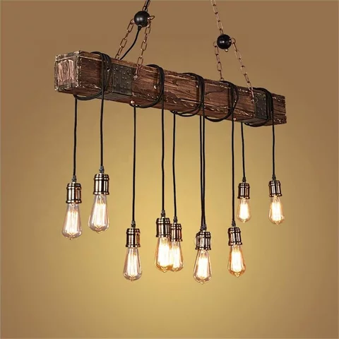 Vintage Wooden Log Chandelier - Image 6