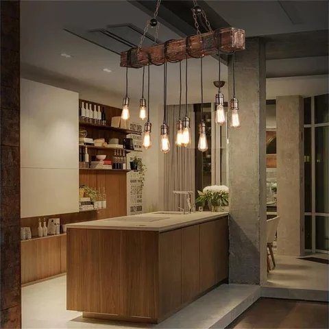 Vintage Wooden Log Chandelier - Image 3