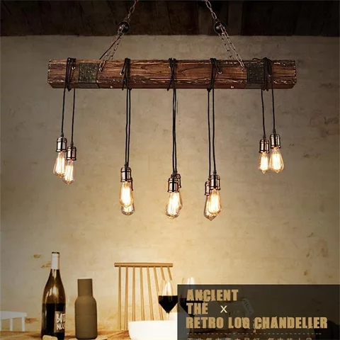 Vintage Wooden Log Chandelier - Image 2
