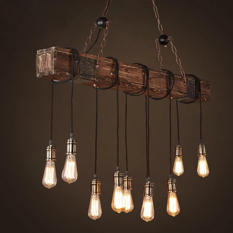 Vintage Wooden Log Chandelier - Image 4